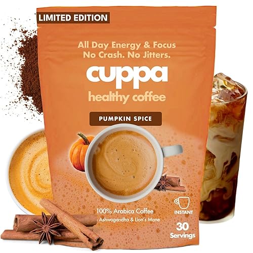Cuppa Pumpkin Spice Mushroom Coffee with Adaptogens & Superfoods - Lion’s Mane, Ashwagandha & Cordyceps. Adaptogens + MCT to support natural energy