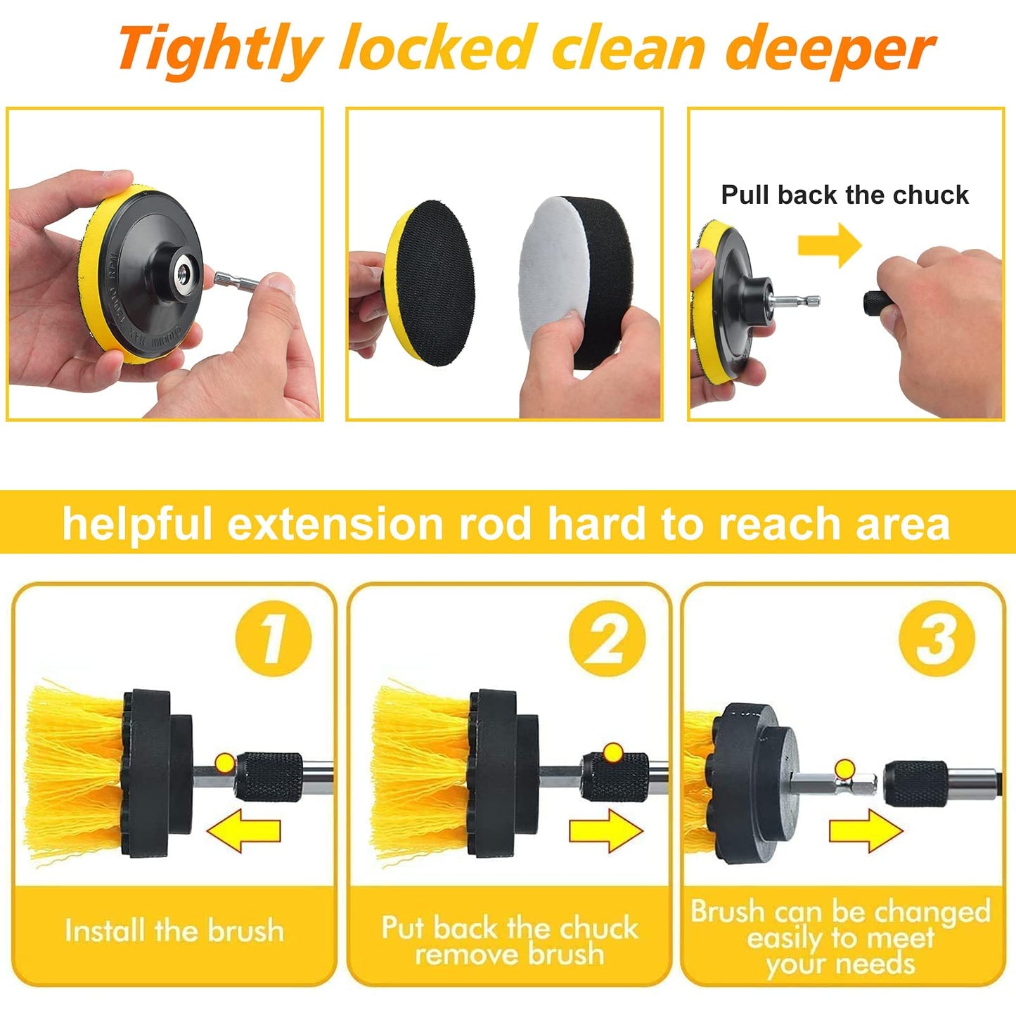 Shieldpro 45 Piece Drill Brush Attachment Set, All Purpose Power Clean Scrubber Brush, Scrub Pads & Sponge with Extend Long Attachment for Bathroom
