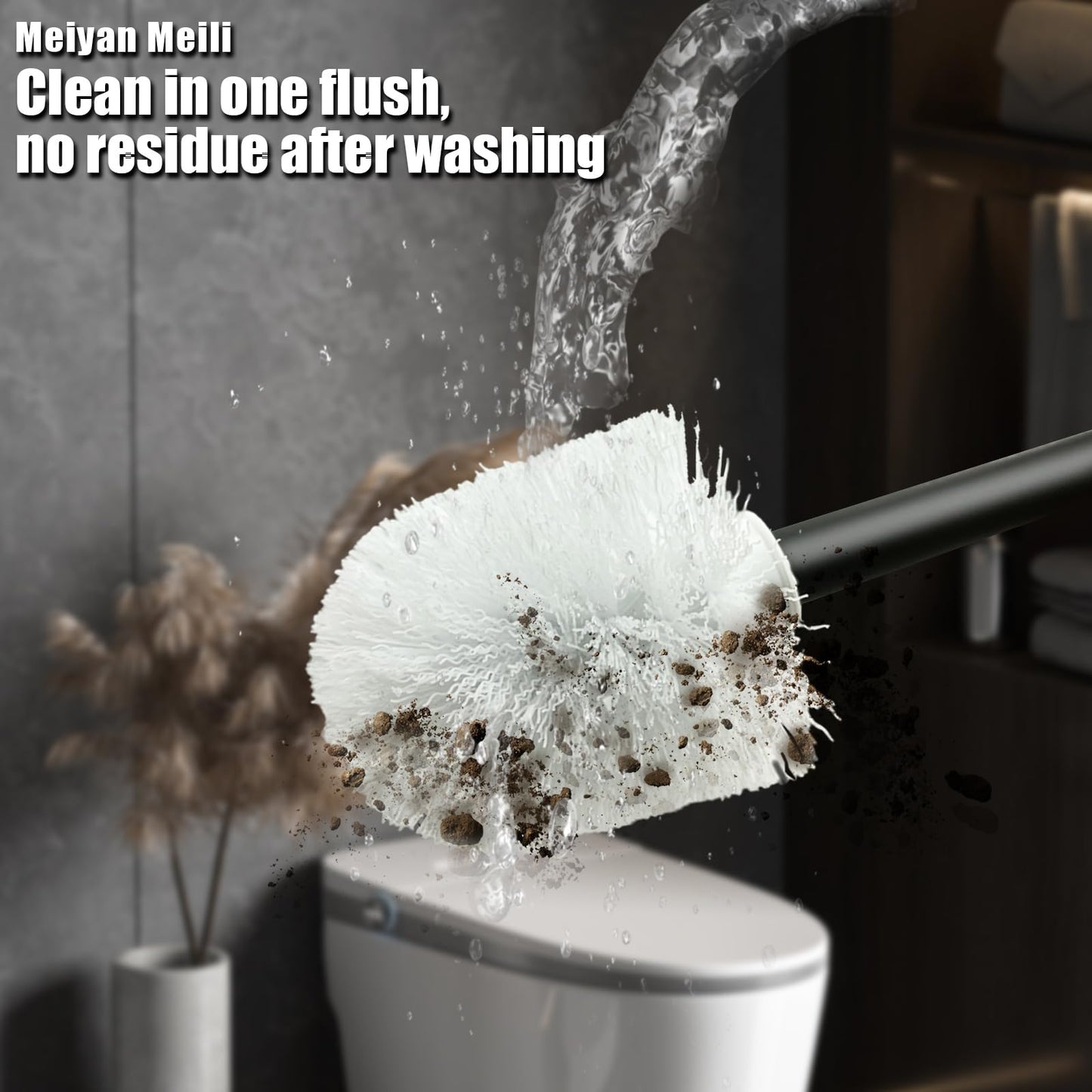 Meiyan Meili Gunmetal Gray Toilet Brush and Holder, Space Aluminum, Deep Cleaning, Rust-Free, Bathroom Cleaning Brush Set