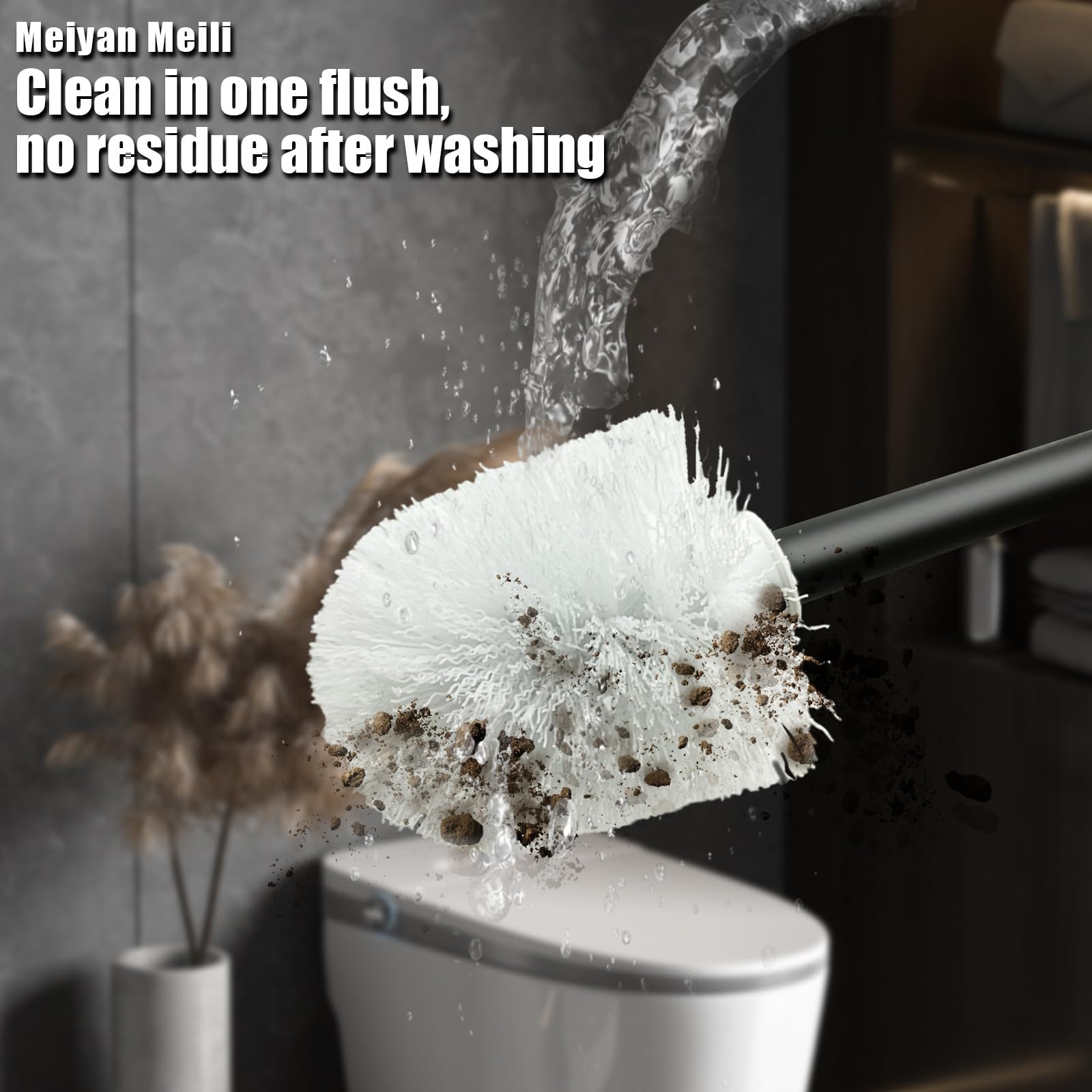 Meiyan Meili Gunmetal Gray Toilet Brush and Holder, Space Aluminum, Deep Cleaning, Rust-Free, Bathroom Cleaning Brush Set