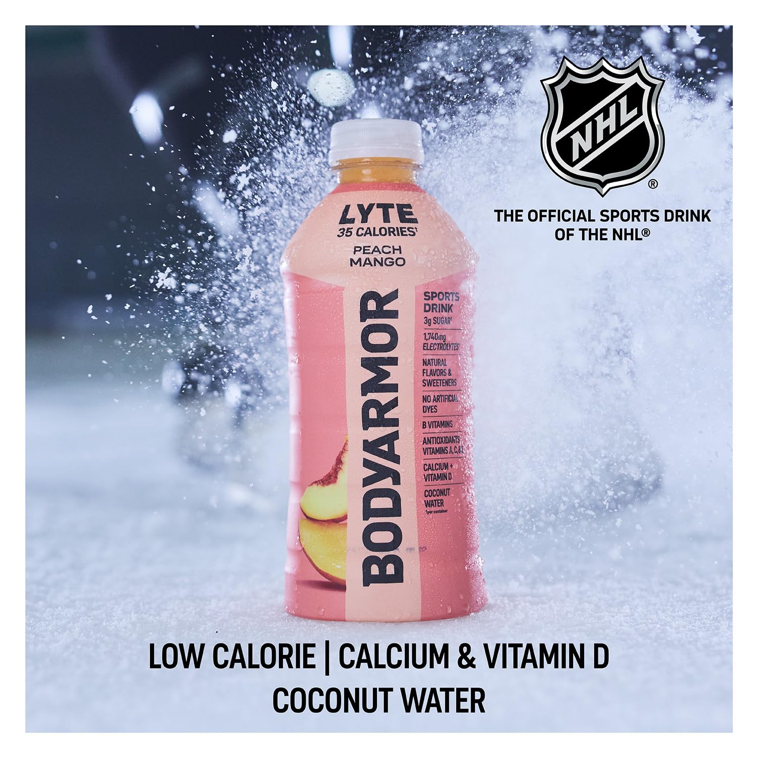 BODYARMOR LYTE, Peach Mango, Electrolyte Drink, 15 Calories, 12 Fl Oz Bottles (8 Pack), Coconut Water Sports Drink, Natural Flavor & B Vitamins