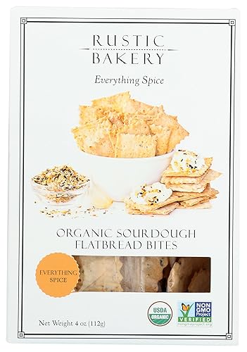 Rustic Bakery, Flatbread Sourdough Bites Everything Spice Organic, 4 Ounce
