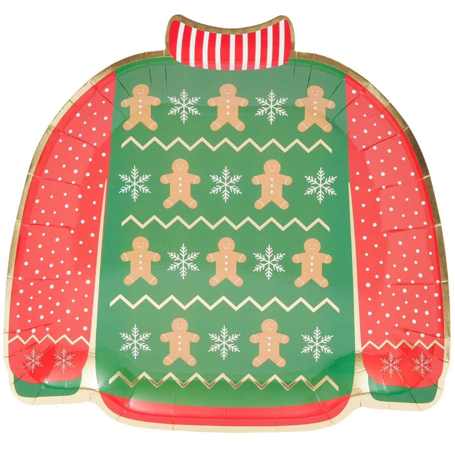 BLUE PANDA Paper Plates - 48 Count, Rectangular 9.7 x 9.1 in, Green & Red - Disposable Heavy-Duty Festive Gingerbread Design Paper Platters - Party