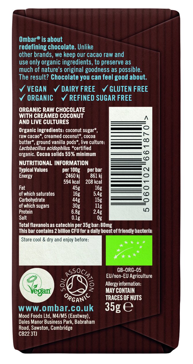 Ombar Coco Mylk Raw Chocolate Bar 35g - Pack of 2