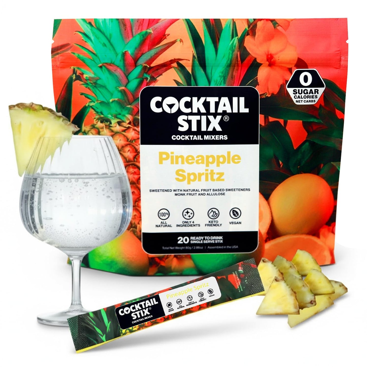 Cocktail Stix Zero Sugar Pineapple Spritz Mixer - Cocktail & Mocktail Drink Mixer - Skinny Mixes - Water Flavoring Packets - Vegan - No Calories, No