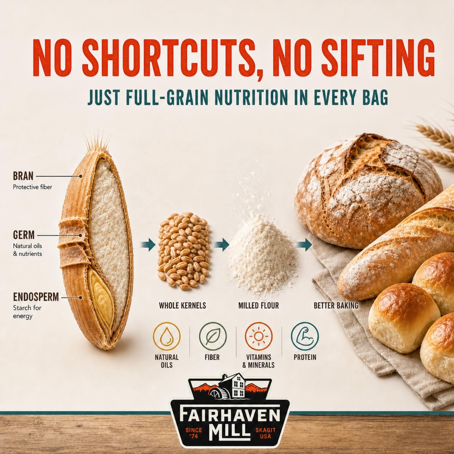 Fairhaven Mill Fine Ground Whole Wheat Bread Flour - USDA Organic Certified and 100% Whole Grain - Superior Gluten Strength for Artisan Breads, Rolls