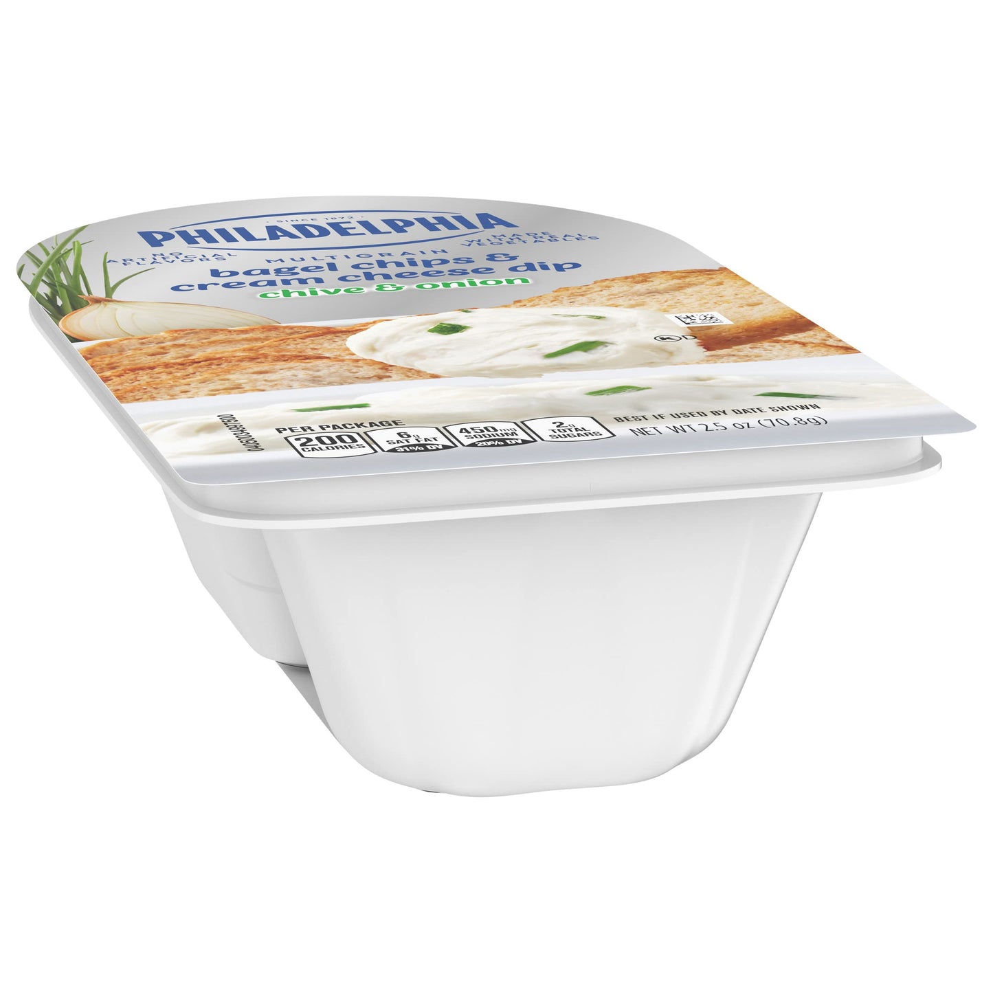 Philadelphia Multigrain Bagel Chips & Cream Cheese Dip, 1 Tray, for On-the-Go Snacking, Chive & Onion, No Artificial Flavors, Made with Real