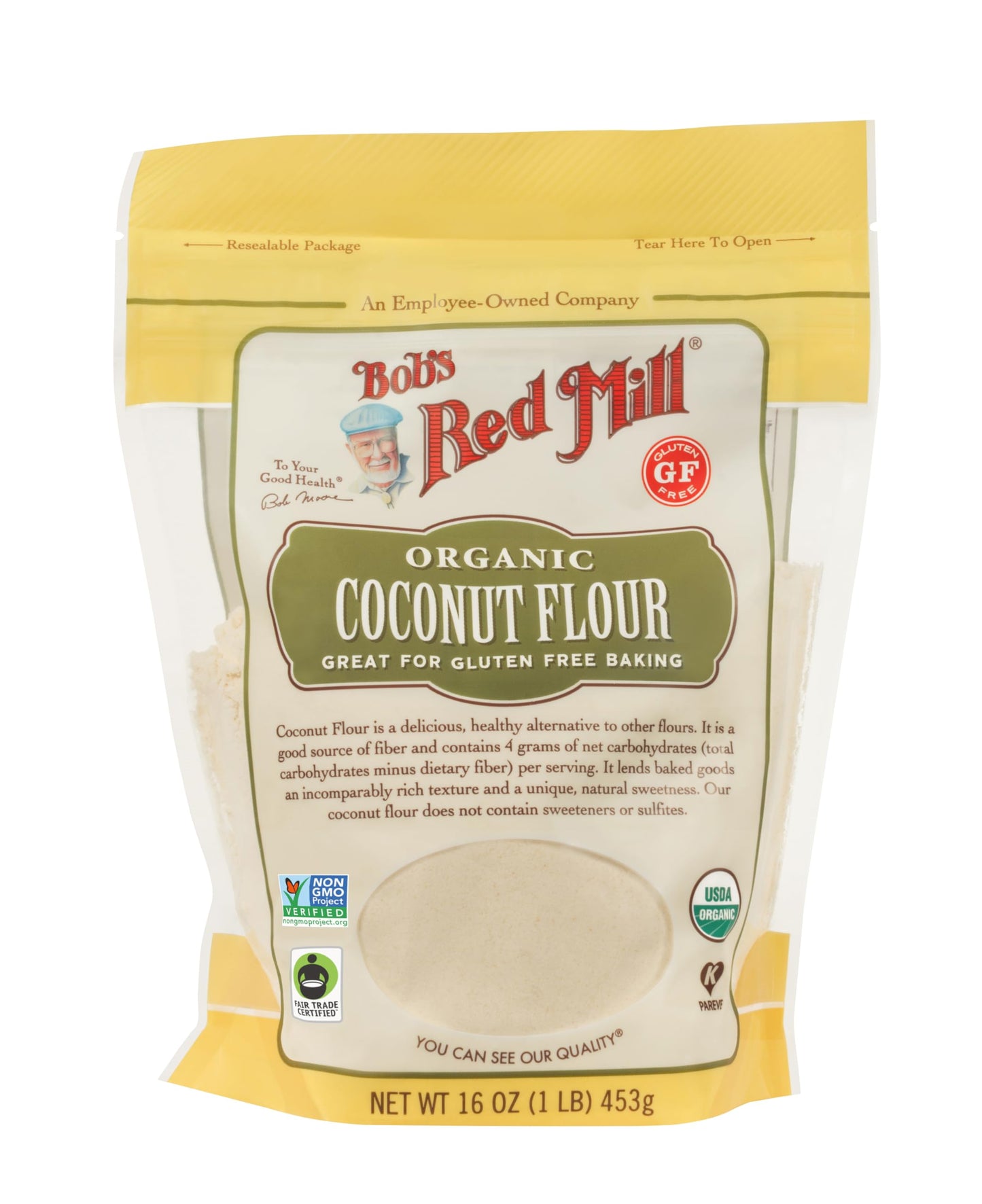 Bob's Red Mill Organic Coconut Flour, 16oz (Pack of 1) - Non GMO, Fair Trade Certified, Vegan, Keto Friendly, Paleo Friendly, Kosher
