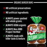 Dave's Killer Bread 21 Whole Grains & Seeds Burger Buns, Organic Hamburger Buns, 8 Count