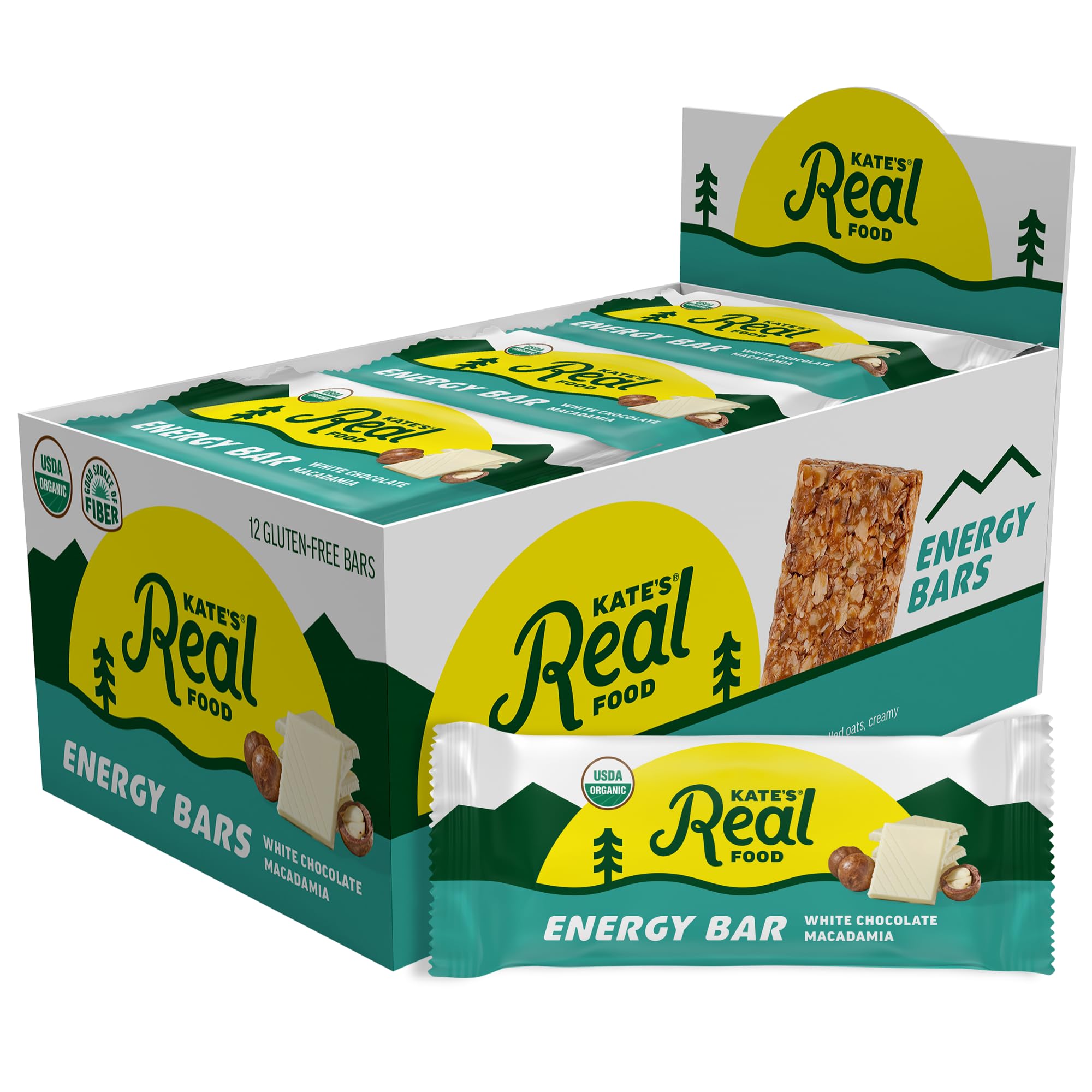 Kate’s Real Food Organic Granola Bars - White Chocolate Macadamia (2.2 oz, Pack of 12) - Organic Energy Bars with Non GMO All Soy Free Free Oats