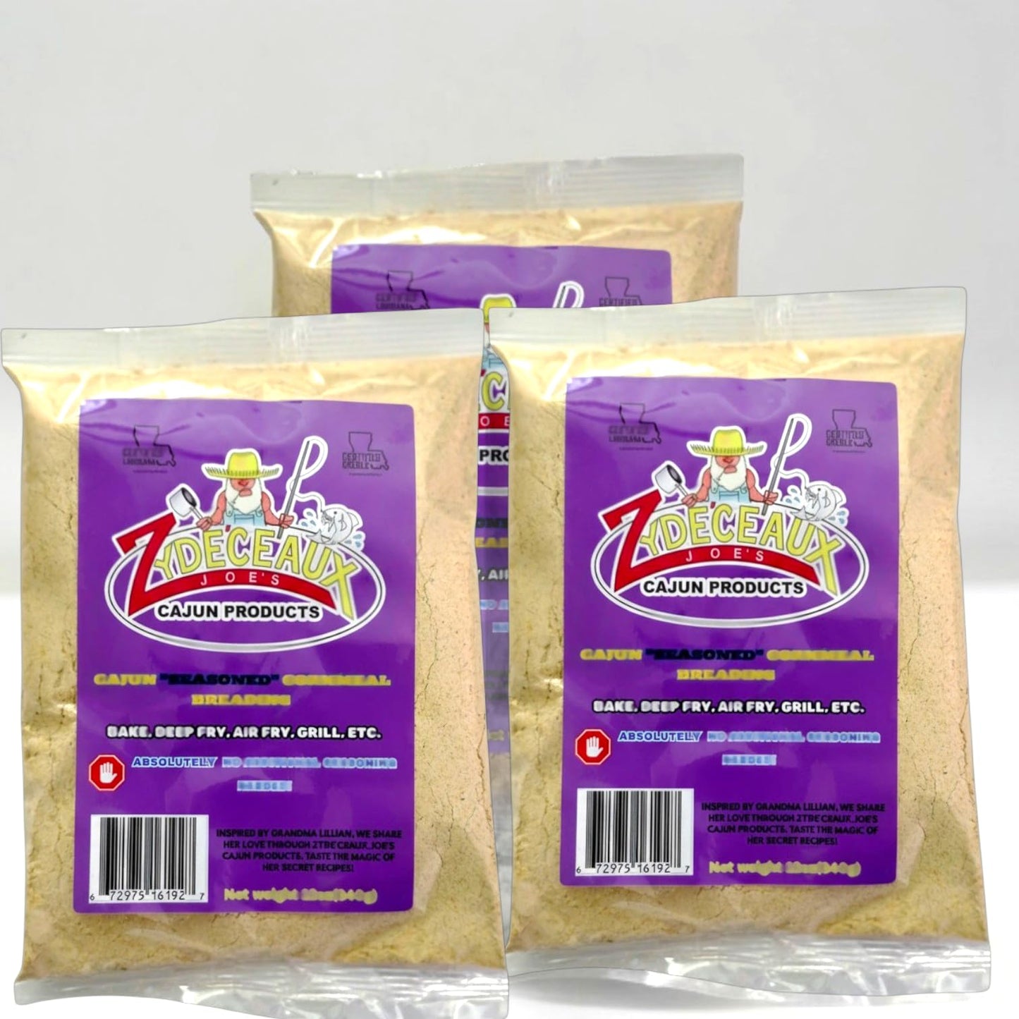 Our Premium Cajun Fish Fry Breading delivers authentic Louisiana flavor in every batch. This three-pack of 12oz bags provides enough cornmeal breading