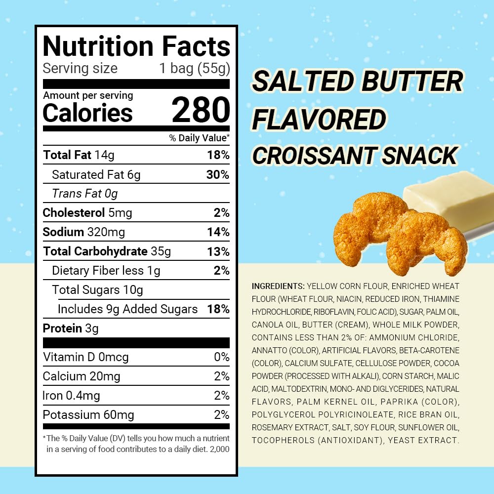 Nongshim Ppang Bujang Salted Butter Roll Snack - Savory and Salty Baked Good with Salted Butter, Croissant Shaped, Soft and Crunchy Korean Snack, 1.94