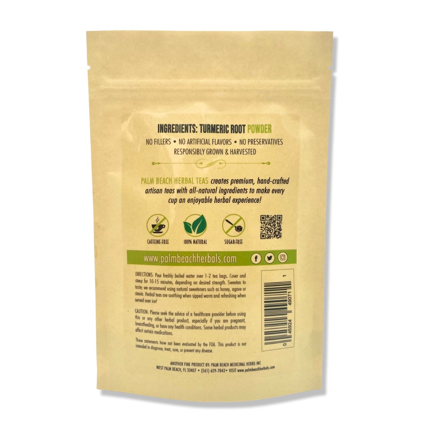 Palm Beach Medicinal Herbs - Turmeric Root Tea - Pure Herbal Tea Series, 30ct