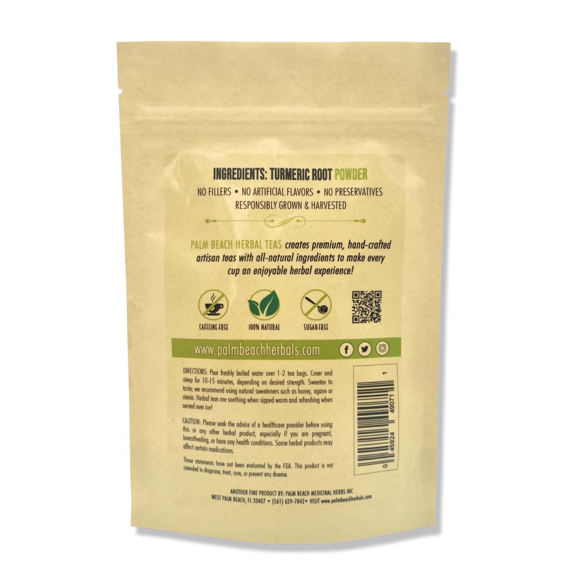 Palm Beach Medicinal Herbs - Turmeric Root Tea - Pure Herbal Tea Series, 30ct