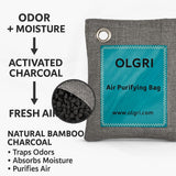 Charcoal Air Purifier Bags by OLGRI - Natural Odor Absorber for Cars, Bathrooms, Closets, Shoes & Pets - 4-Pack Bamboo Deodorizer with Activated