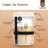 ABIOTO Sourdough Starter Jar Kit, Includes 34 oz Sourdough Starter Jar with Metallic Lid, Silicone Spatula, Feeding Tracker, Extra Thermometer Strips