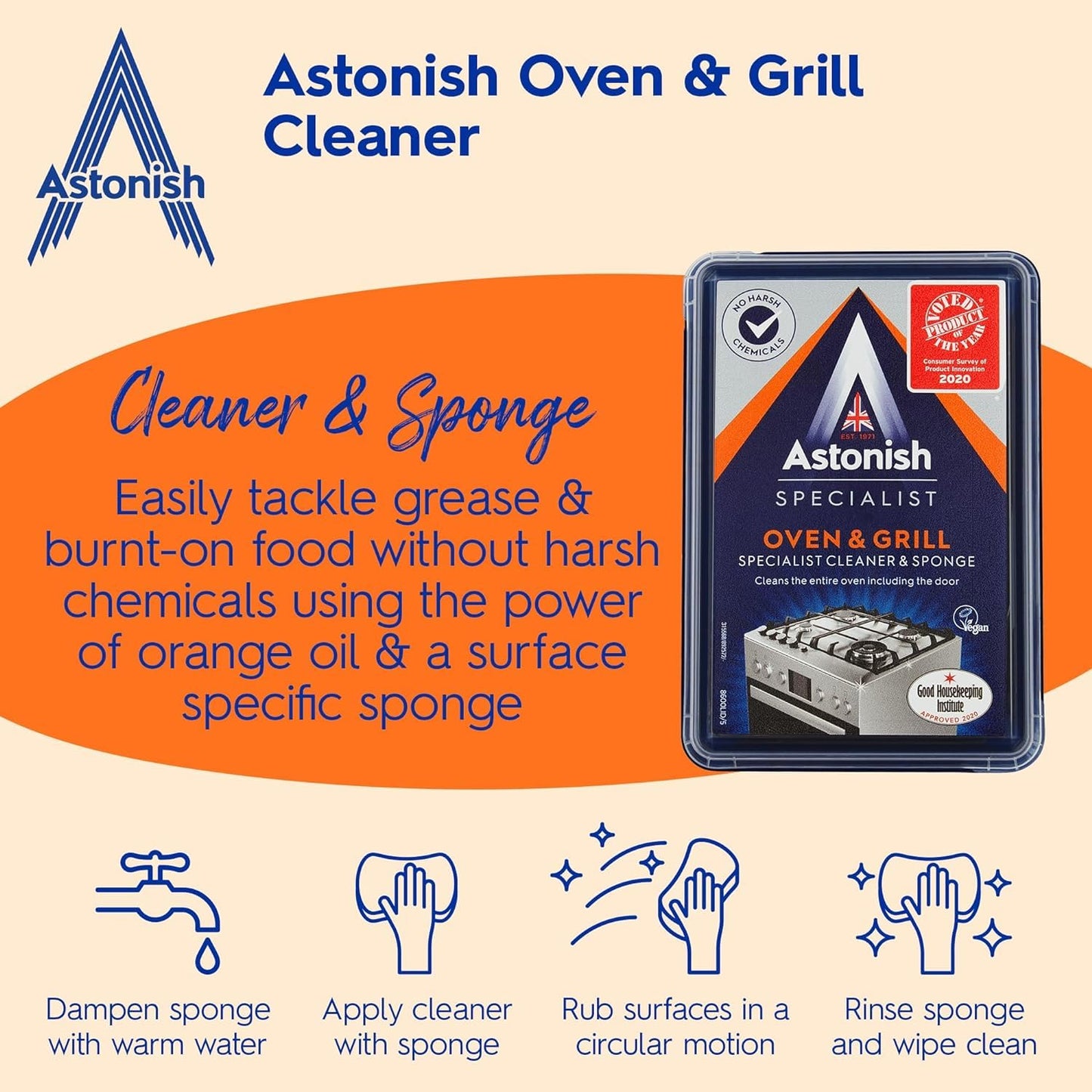 Astonish Oven & Grill Cleaner & Sponge, 250g