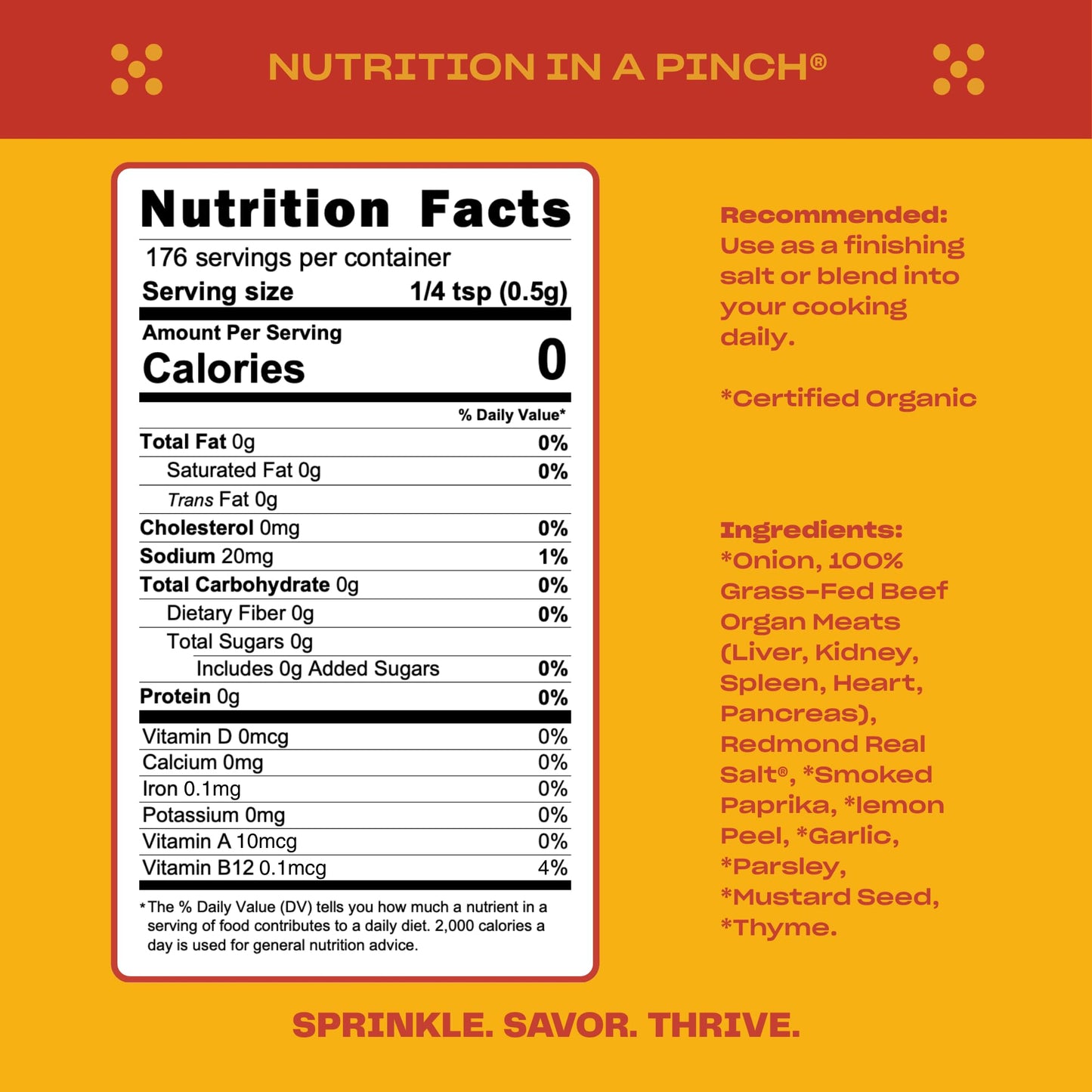 Pluck Original Organ Meat Blend Seasoning | From Grass-Fed & Grass-Finished Pastured Beef Organs with Redmond Real Sea Salt | As Seen on ABC’s Shark