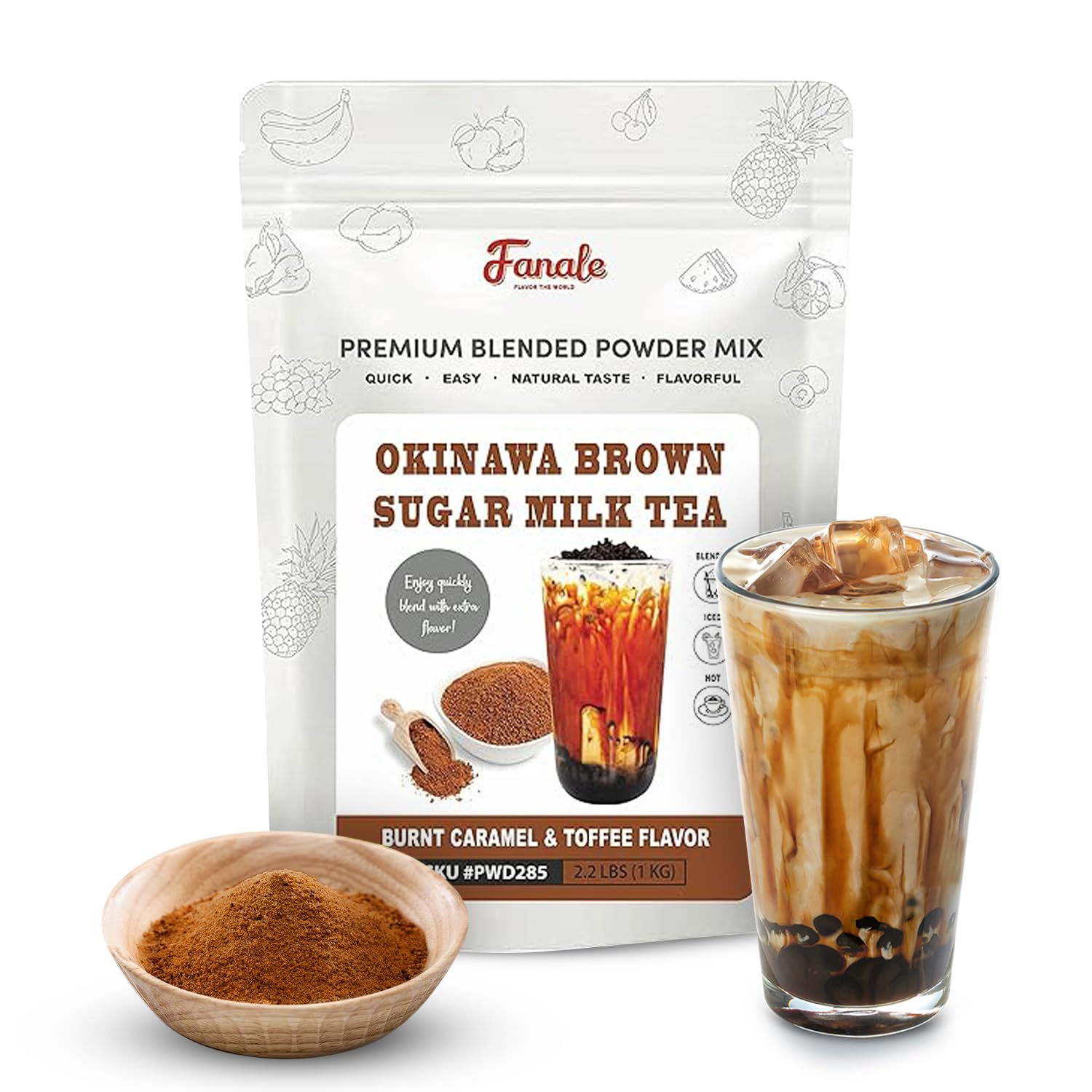 Fanale Premium Okinawa Brown Sugar Milk Tea Flavoring Powder | Perfect for Baking, Smoothies, Desserts and Drinks | Instant Flavoring Powder for Boba