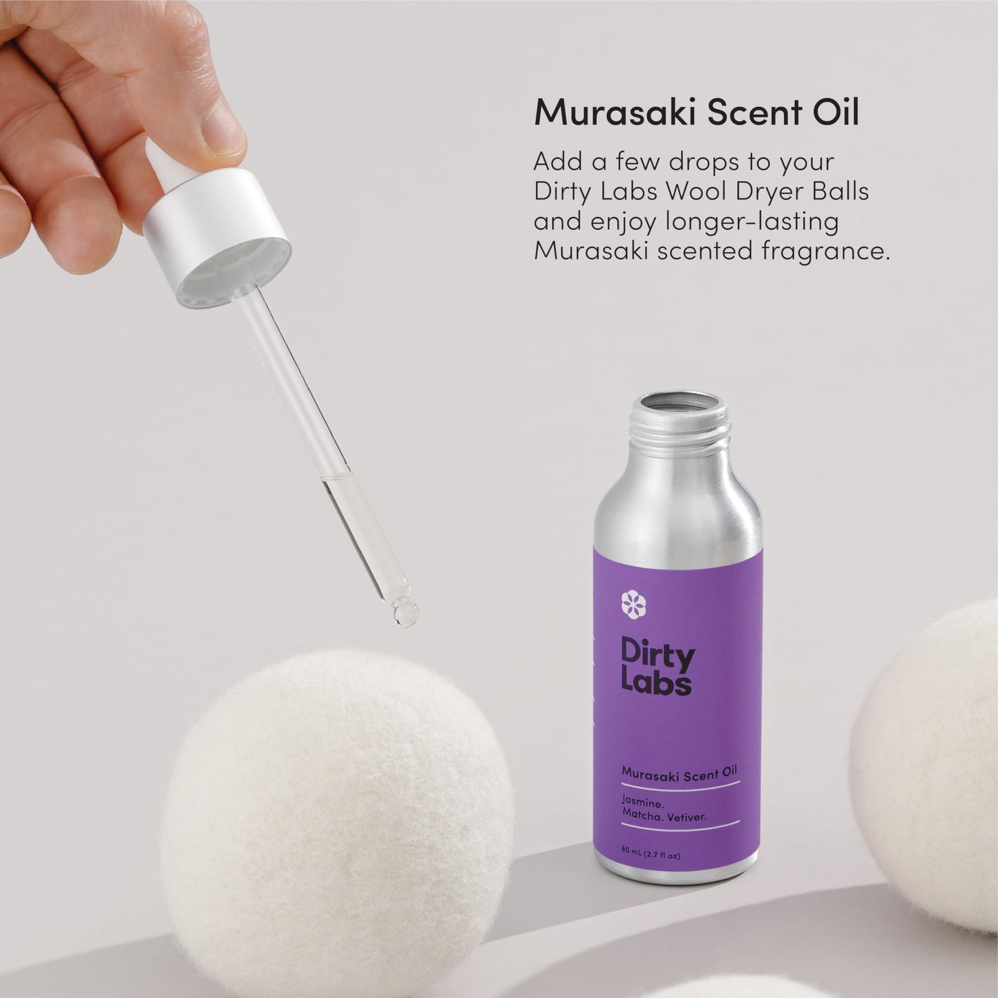 Dirty Labs | Murasaki Scent | Laundry Fragrance Oil and Glass Dropper | 80mL (2.7 fl oz) | Jasmine, Matcha, and Vetiver Blend | Laundry Scent Booster