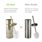 nu steel TBH-8065G-17 Slim Compact Freestanding Toilet Bowl Brush and Holder for Bathroom Storage and Organization - Space Saving, Sturdy, Deep