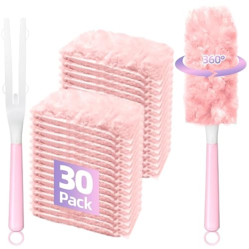 30 Count Duster Refills Compatible with Swiffer Handle, 360° Multi-Surface Duster Refills with 1 Handle, Dusters with 5X Microfibers for Cleaning