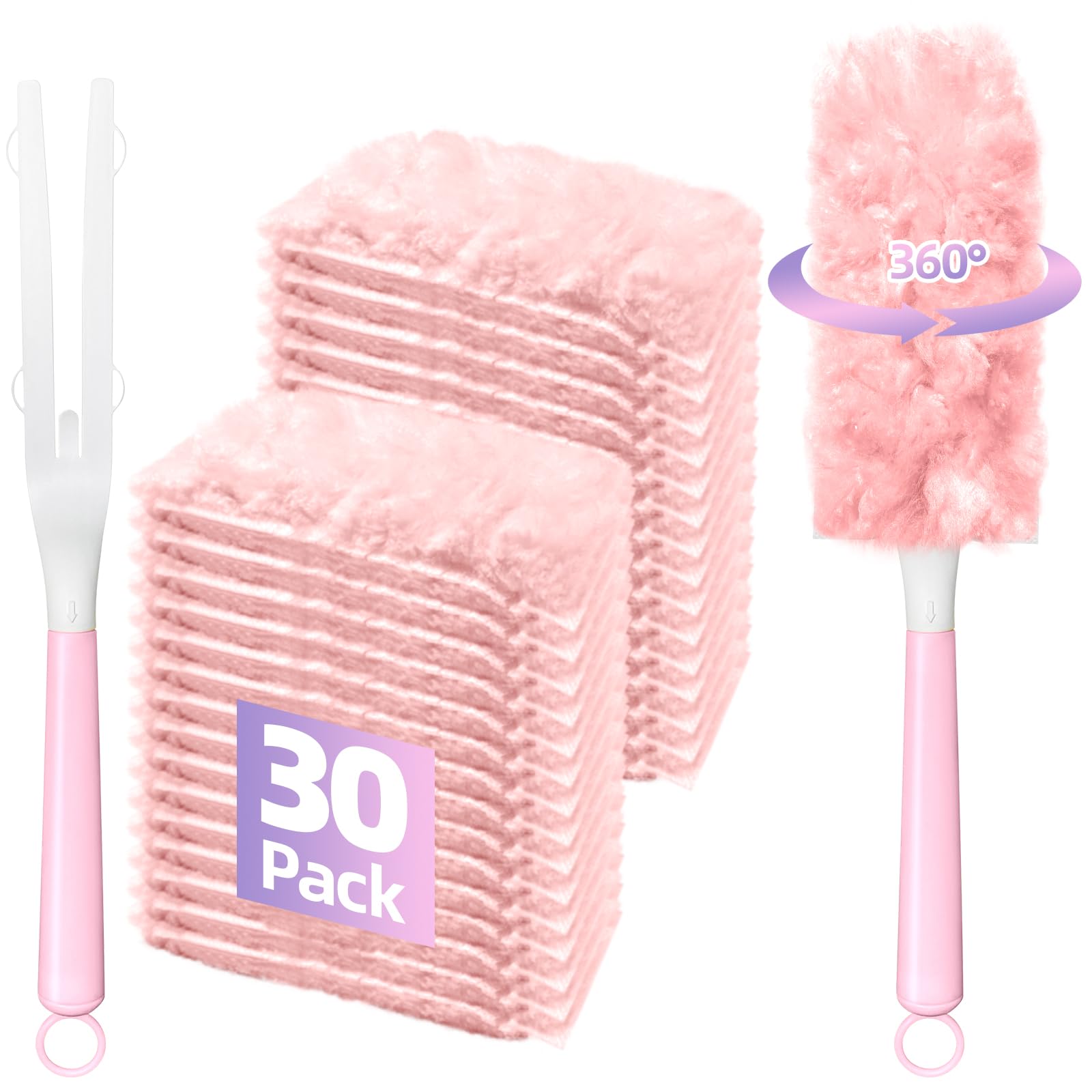 30 Count Duster Refills Compatible with Swiffer Handle, 360° Multi-Surface Duster Refills with 1 Handle, Dusters with 5X Microfibers for Cleaning
