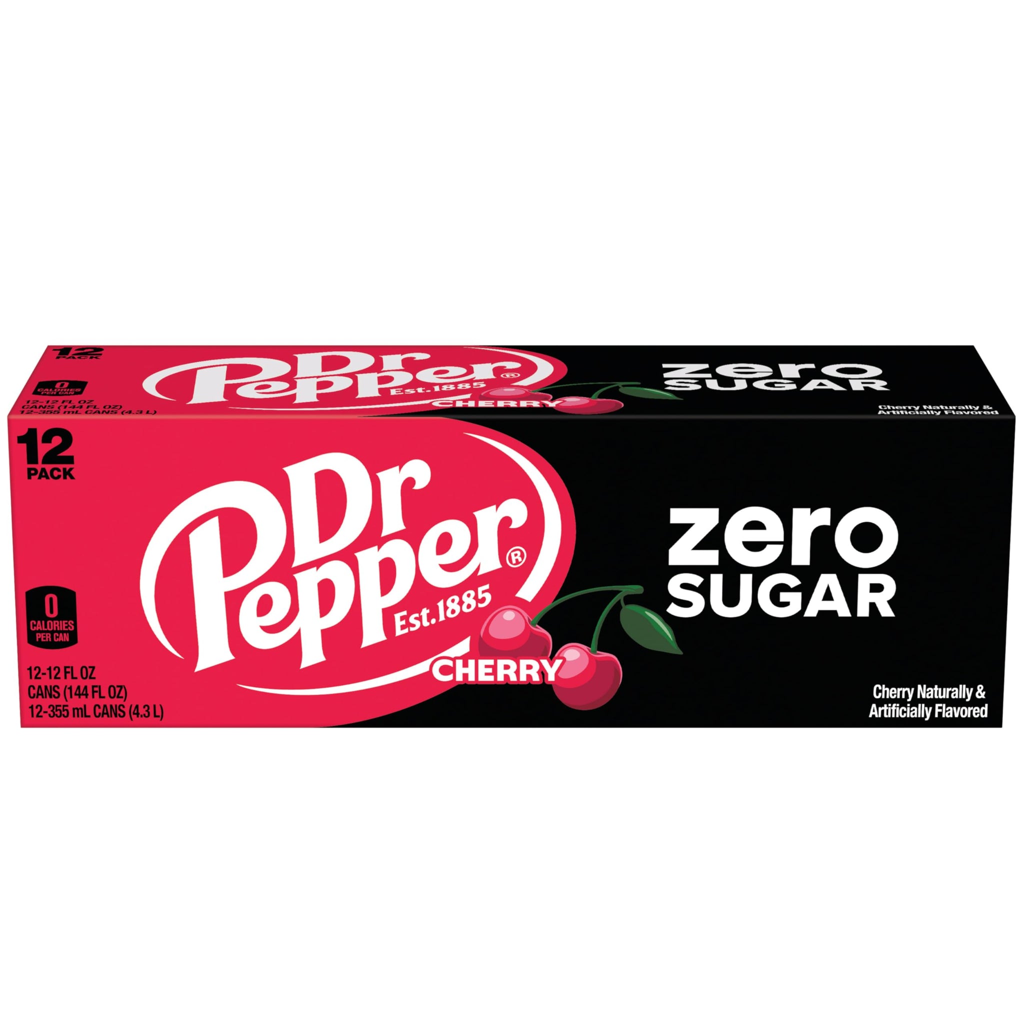 Dr Pepper Cherry Zero Sugar Soda, 12 fl oz cans, 12 pack