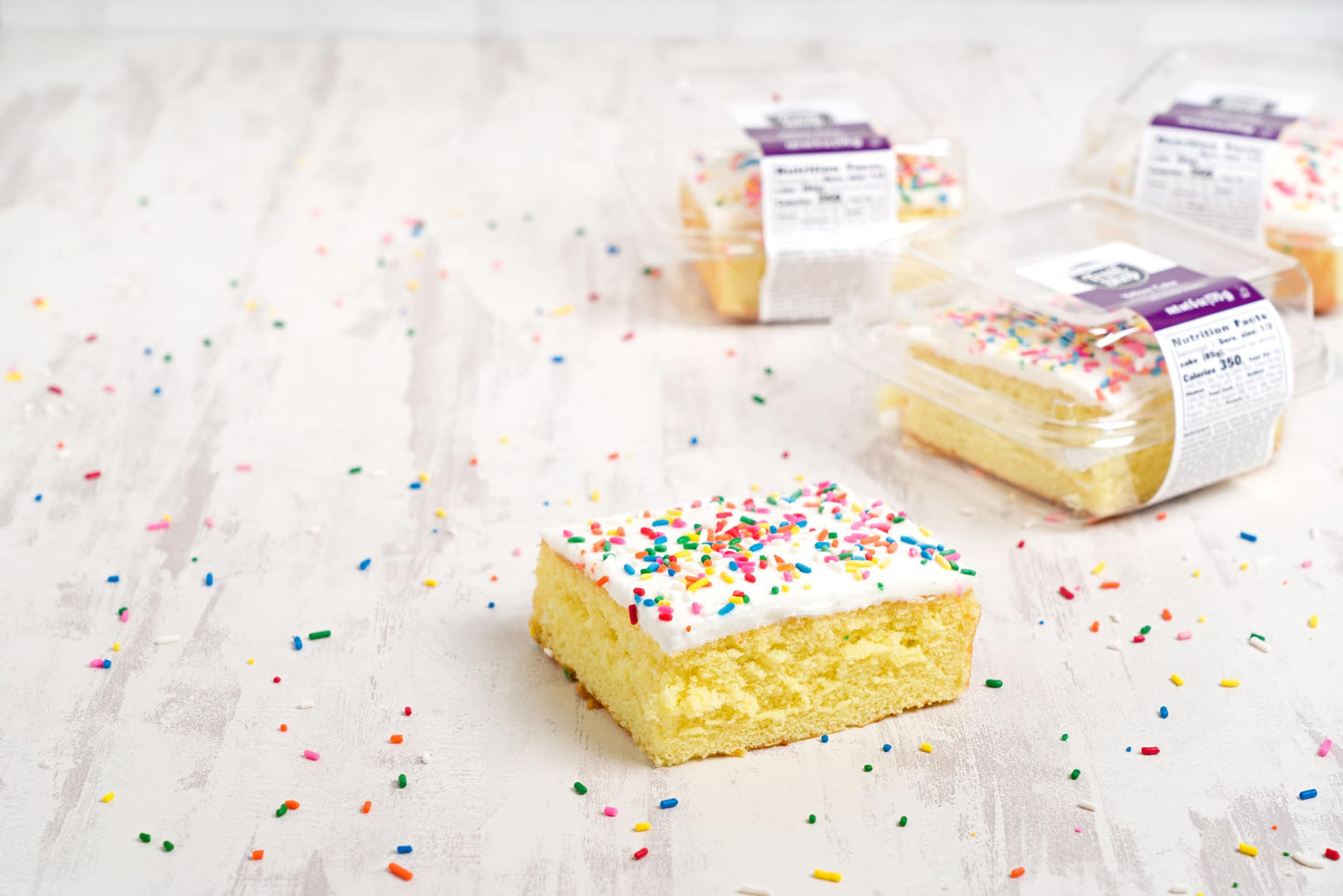 Our Specialty Yellow Cake Slice Square with Vanilla Icing, Frozen Birthday Cake with Sprinkles, 6 oz