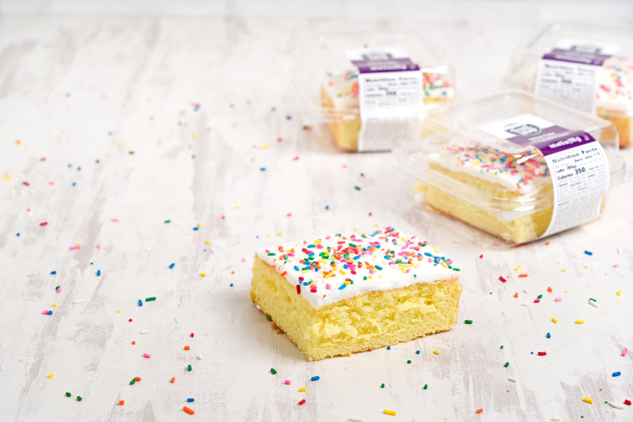 Our Specialty Yellow Cake Slice Square with Vanilla Icing, Frozen Birthday Cake with Sprinkles, 6 oz