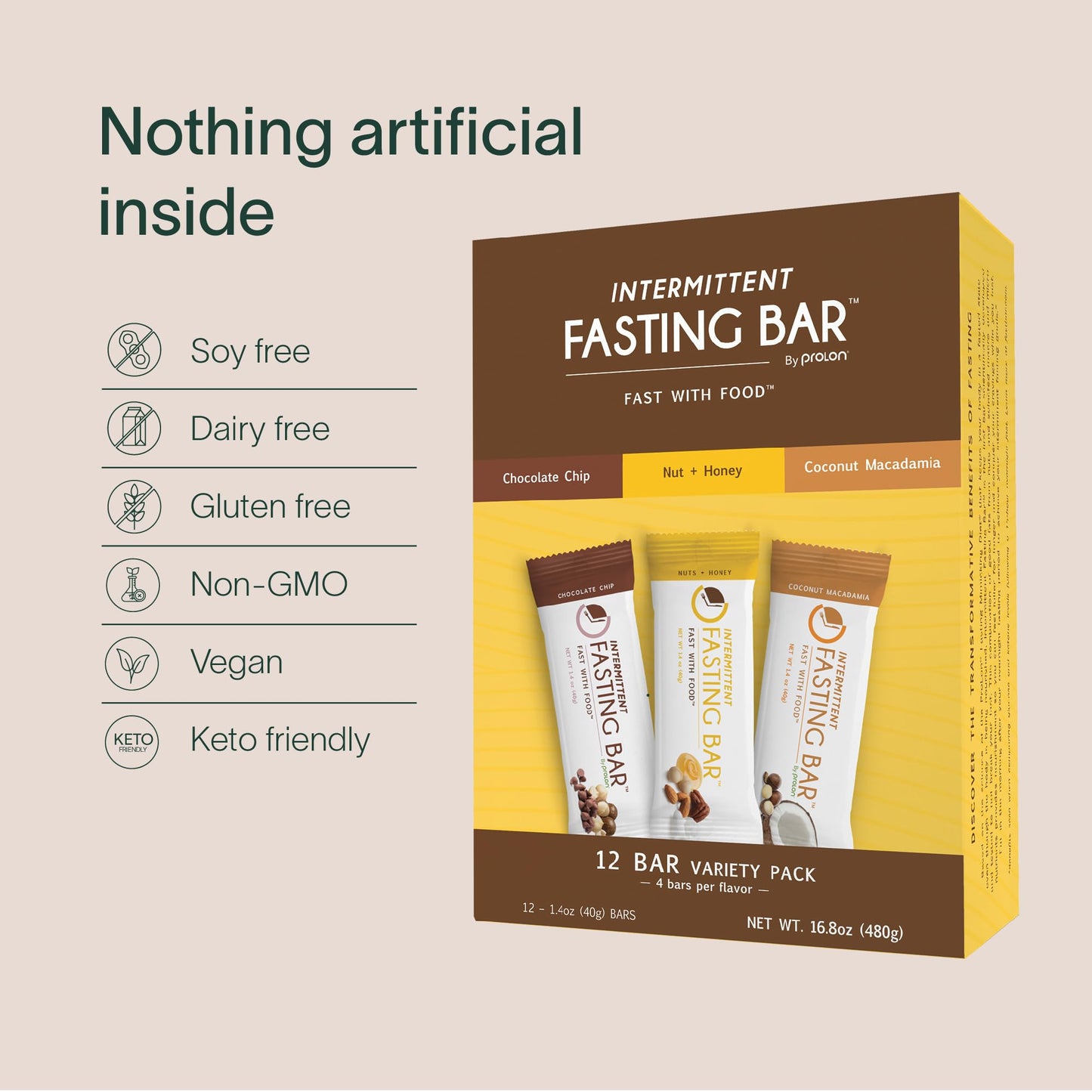 Prolon Fasting Bars | 5g Protein, 7g Fiber | Keto-Friendly, Gluten-Free, Dairy-Free, Plant-Based | Nutrition for Intermittent Fasting | Variety Pack |