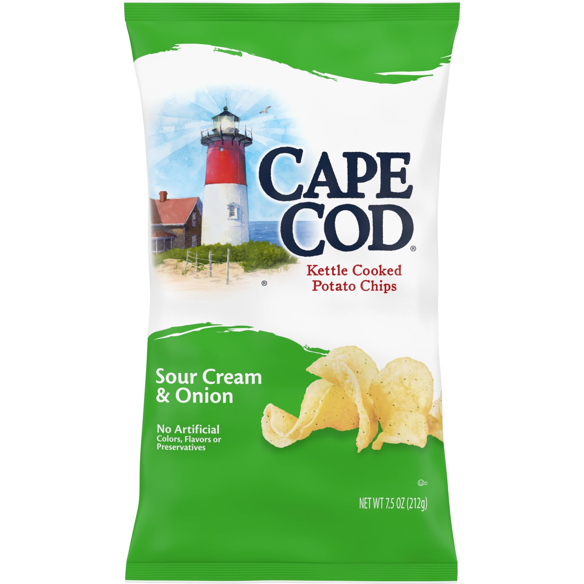 Cape Cod Potato Chips, Sour Cream and Onion Kettle Cooked Chips, 7.5 Oz