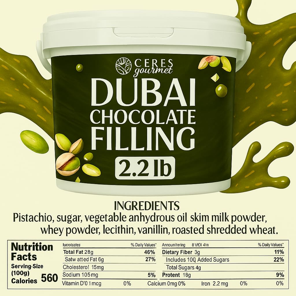 Dubai Chocolate Bar Filling 2.2 lb Bulk Pistachio Cream with Crispy Kataifi