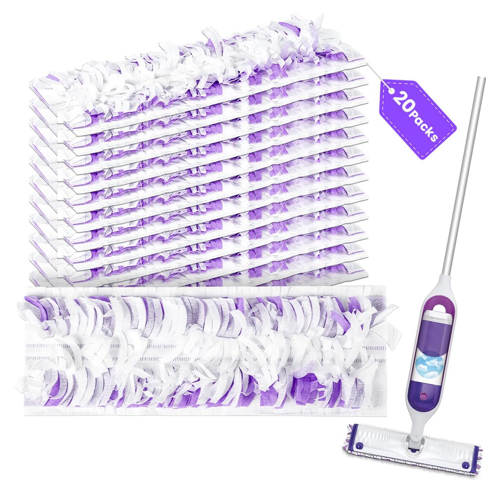 Disposable Mopping Pads Refills for PowerMop Multi-Surface Mop and PowerMop Wood Mop, Spray Clean Pads Replacement (Purple-20)