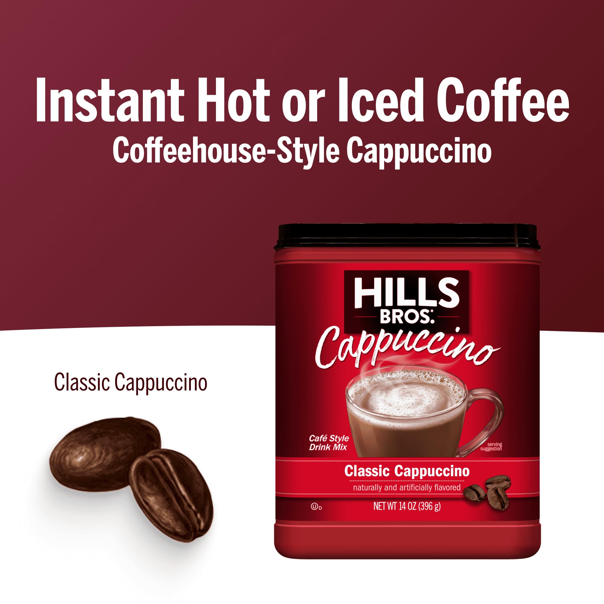 Hills Bros. Cappuccino Mix - Rich, Frothy Coffeehouse-Tasting Instant Drink Mix - Quick and Easy Preparation - Perfect for Hot & Iced Drinks