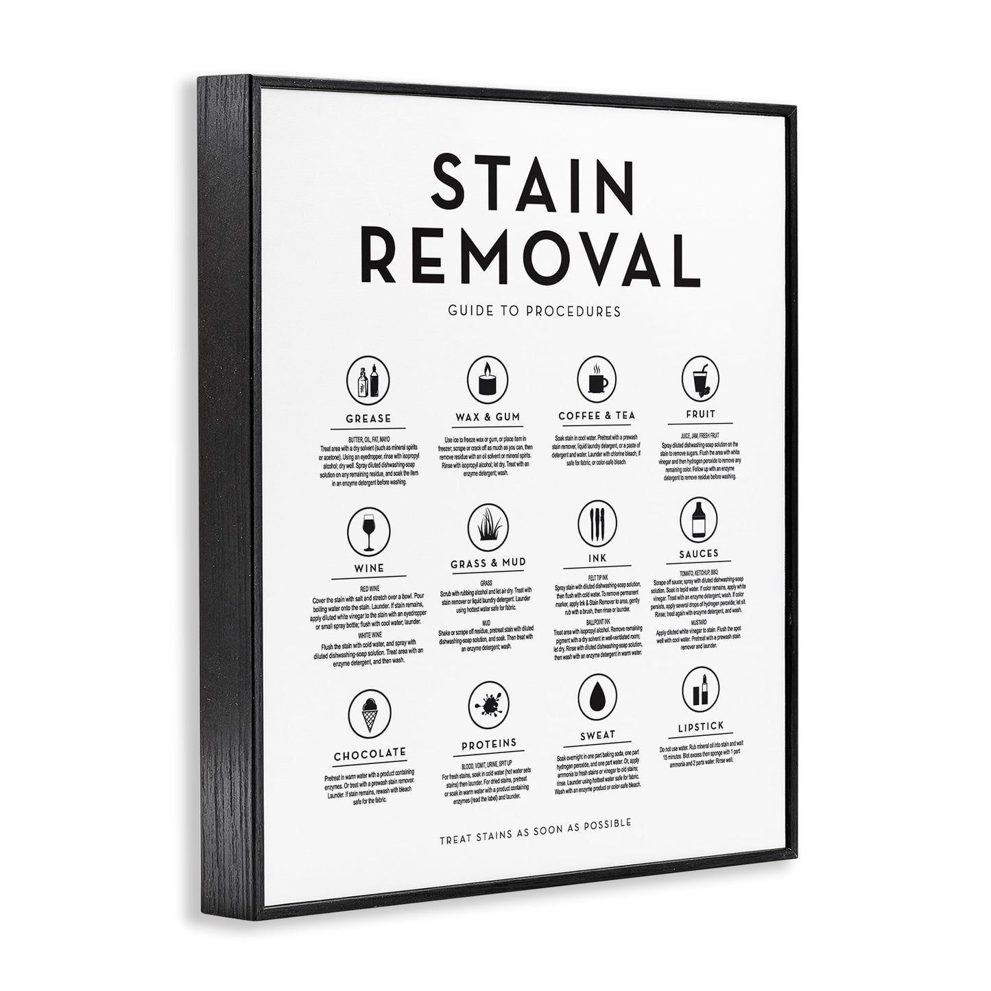 Stupell Industries Laundry Stain Removal Guide Helpful Symbols Chart, Design by Lettered and Lined, Black Framed, 11 x 14