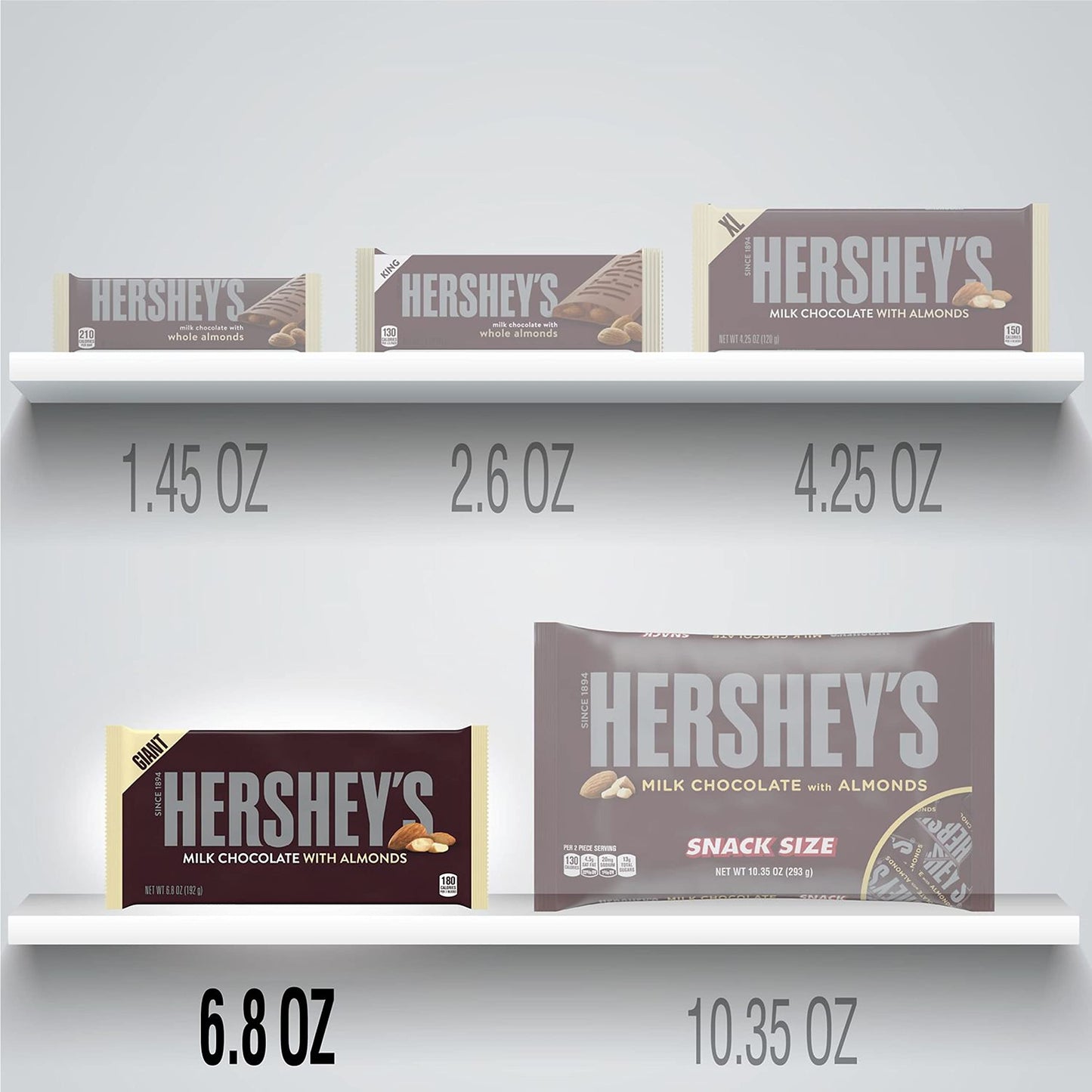 HERSHEY'S Milk Chocolate with Almonds Giant Candy, 6.8 Ounce (Pack of 12)