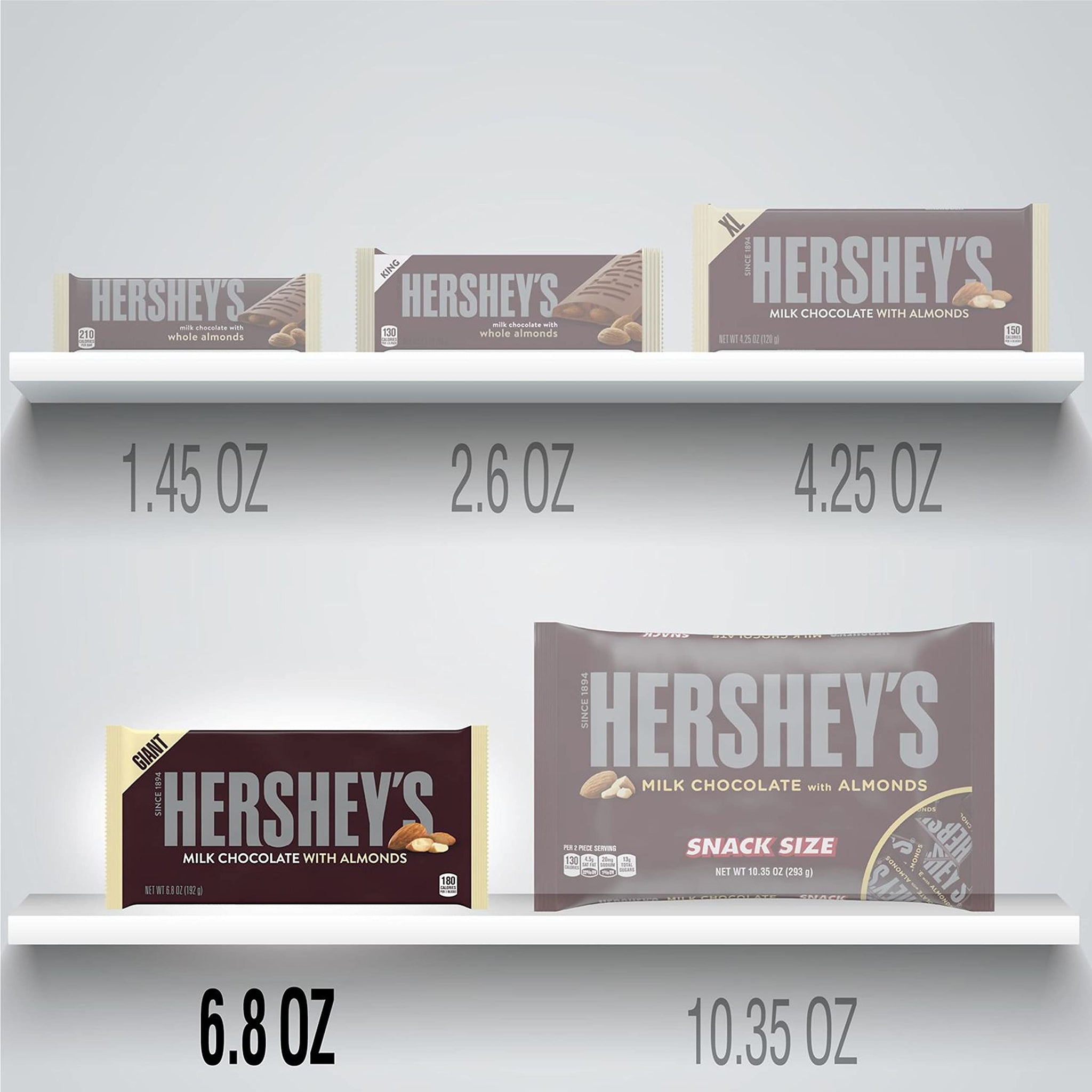 HERSHEY'S Milk Chocolate with Almonds Giant Candy, 6.8 Ounce (Pack of 12)