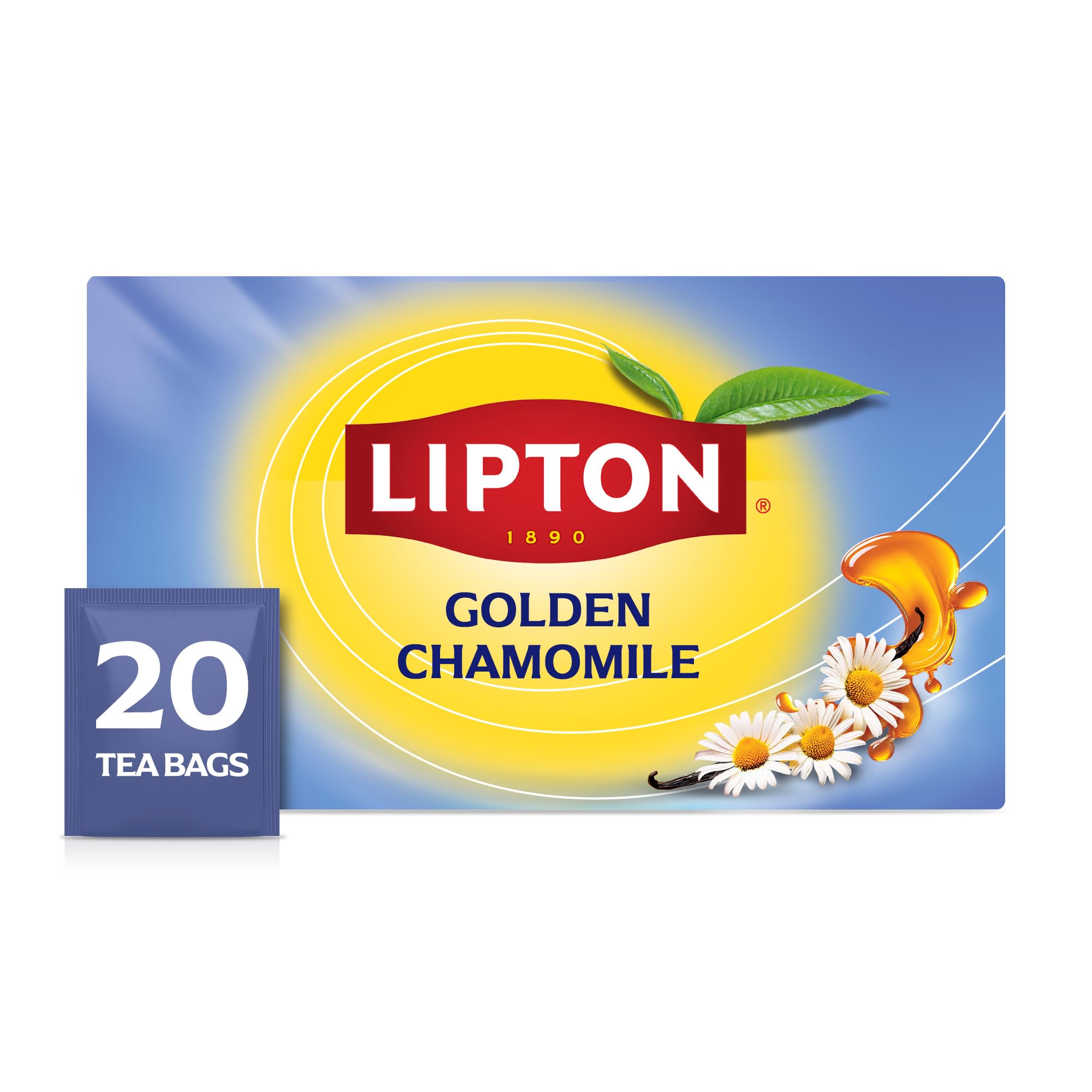Lipton Golden Chamomile with Honey and Vanilla Tea Bags, caffeine free Tea, Herbal Tea, Individually Wrapped, 20 Tea Bags