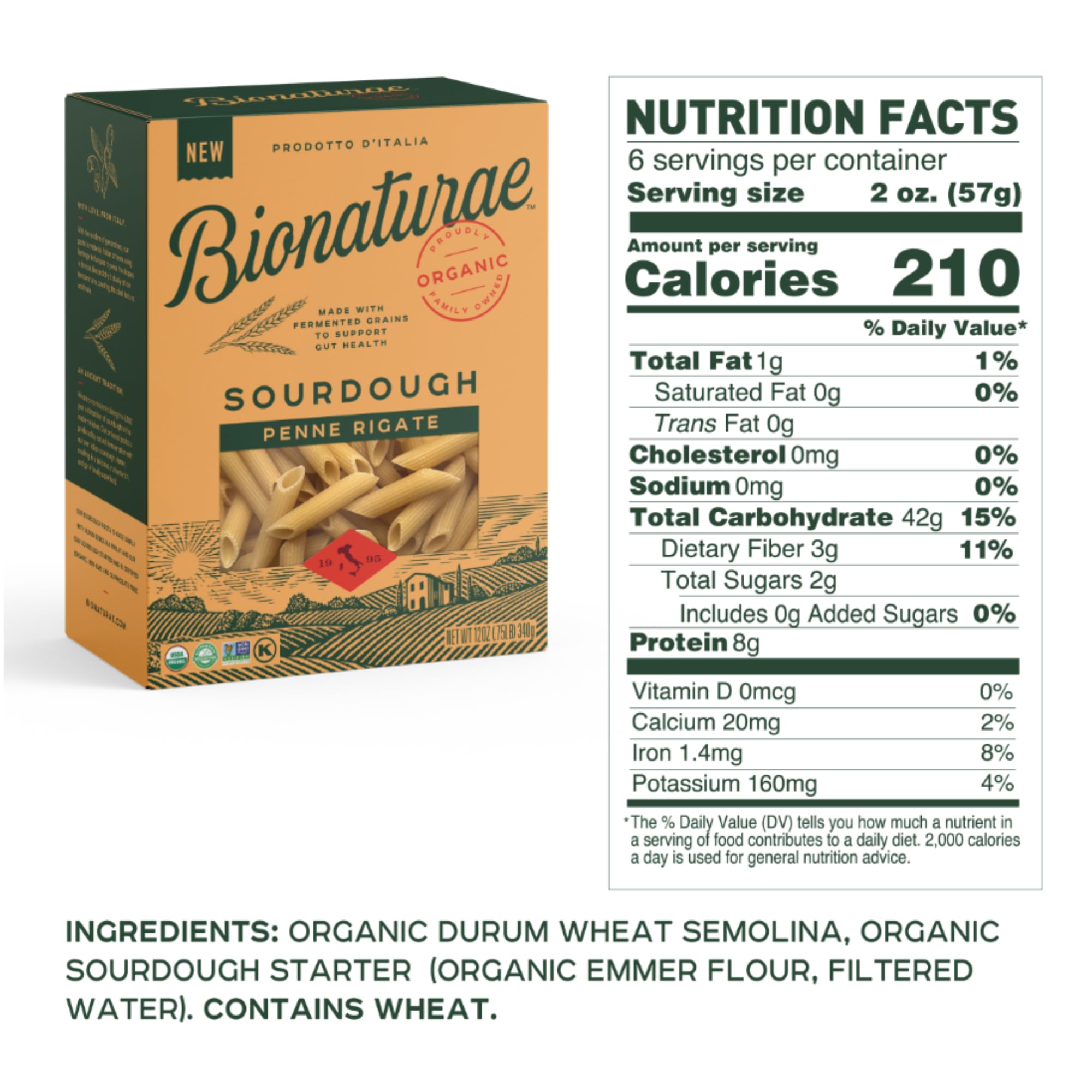 Bionaturae Sourdough Organic Penne Pasta - Organic Pasta, Pasta Penne, Pasta Noodles, Penne Pasta Noodles, Dried Pasta, Penne Noodles - 12 Ounce