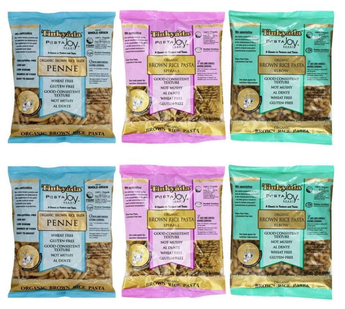 Tinkyada Organic Gluten-Free Brown Rice Pasta 3 Shape Variety Bundle: (2) Elbow Pasta, (2) Spirals Pasta, and (2) Penne Pasta, 12 Ounce Ea.