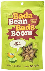 Bada Bean Bada Boom Plant-based Protein, Gluten Free, Vegan, Non-GMO, Soy Free, Kosher, Roasted Broad Fava Bean Snacks, Wasabi, 4.5 Ounce (Pack of 6)