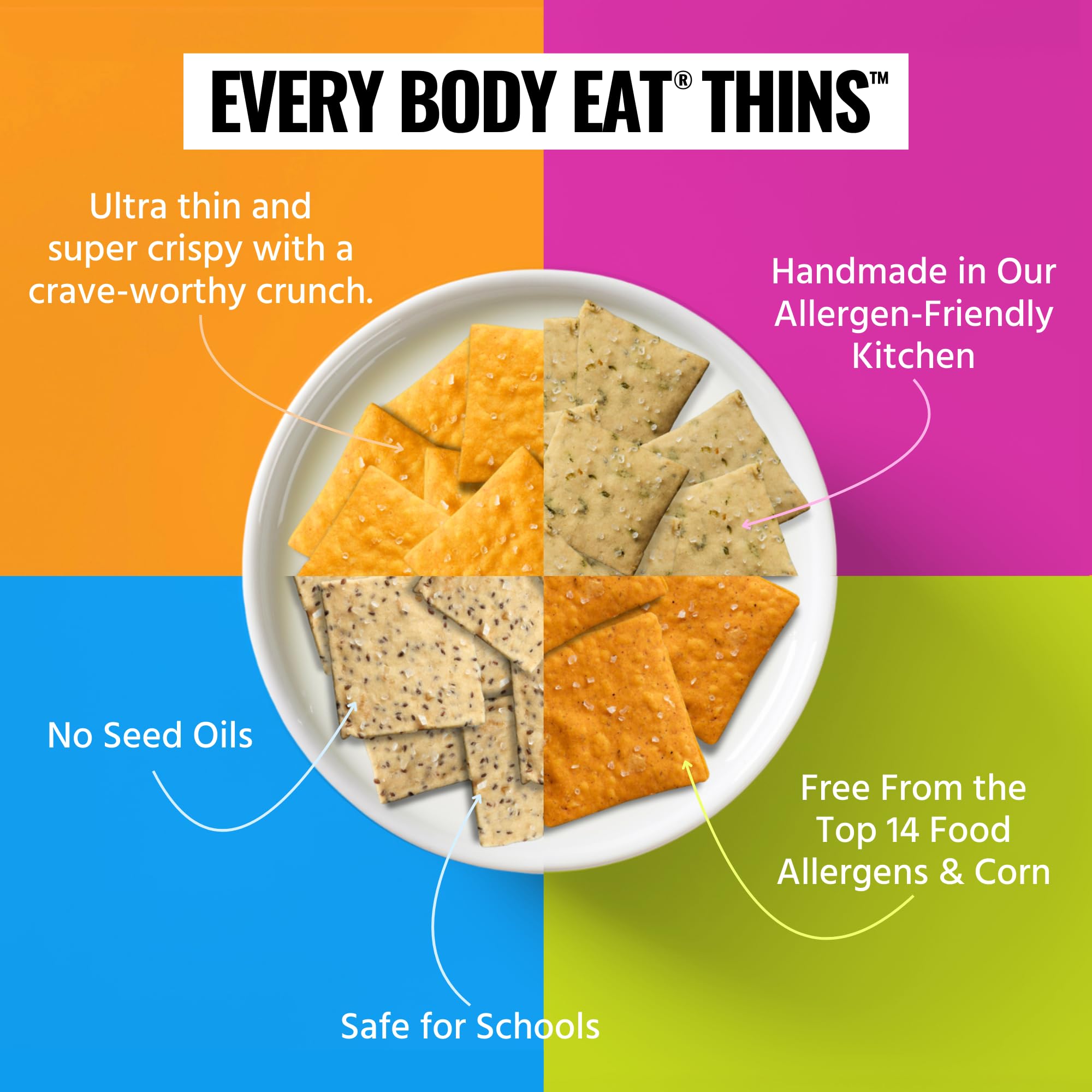 Every Body Eat Gluten Free Crackers Variety Pack - Healthy Vegan Snacks, Dairy Free, Seed Oil Free Snack Crackers (Pack of 4), 4 oz Bags