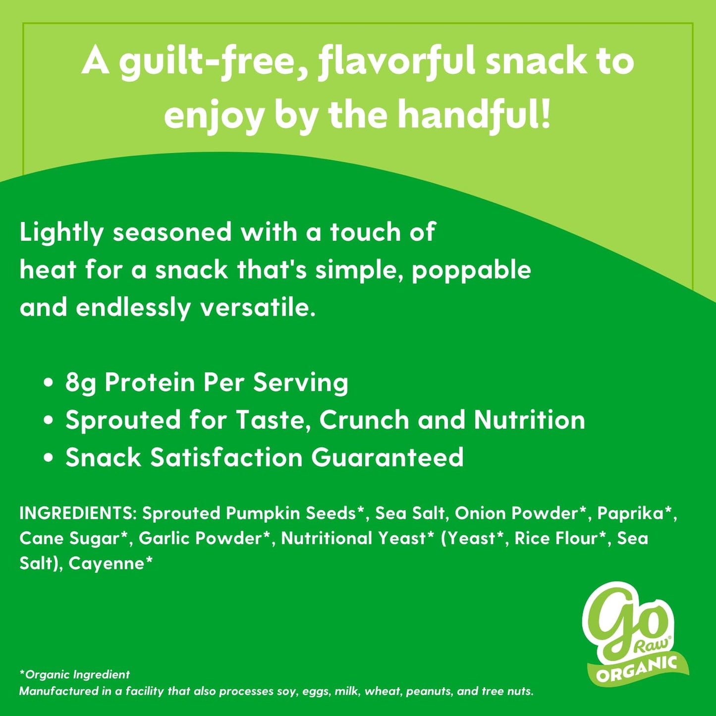 Go Raw Organic Sprouted Pumpkin Seeds - Savory Seasoned Salted Pepitas, Keto, Non-GMO, Vegan, Gluten-Free, Kosher, Paleo, Protein-Packed Superfood