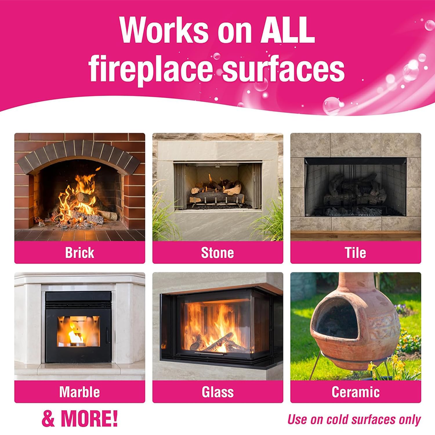 Quick'n Brite Fireplace Brick and Stone Cleaner 32oz with Scrub Brush - Natural Stone, Tile, and Marble Cleaner - Indoor Fireplace and Wood Stove
