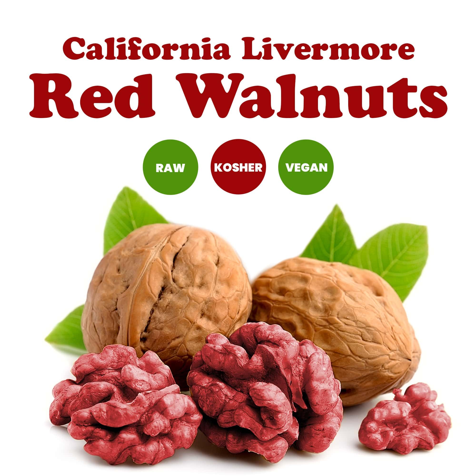 Food to Live - California Livermore Red Walnuts, 2.5 Pounds Raw, No Shell, Kosher, Unsalted, Natural, Sirtfood, Bulk