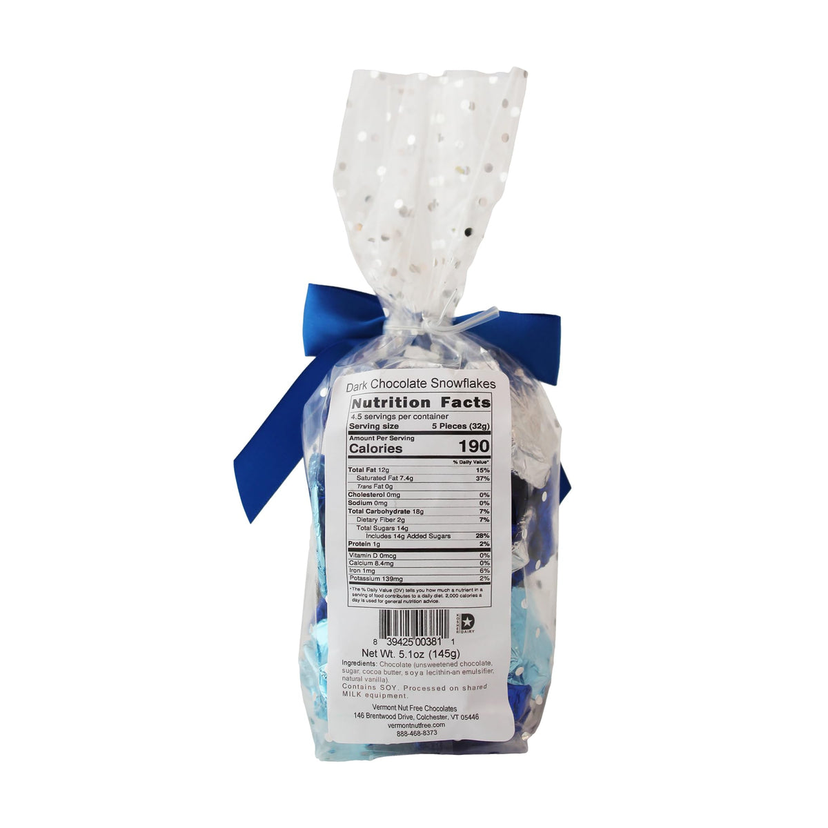 Vermont Nut Free Chocolates Holiday Chocolate Snowflakes (Dark Chocolate) 5 Ounces, Nut-Free, Egg-Free, Kosher