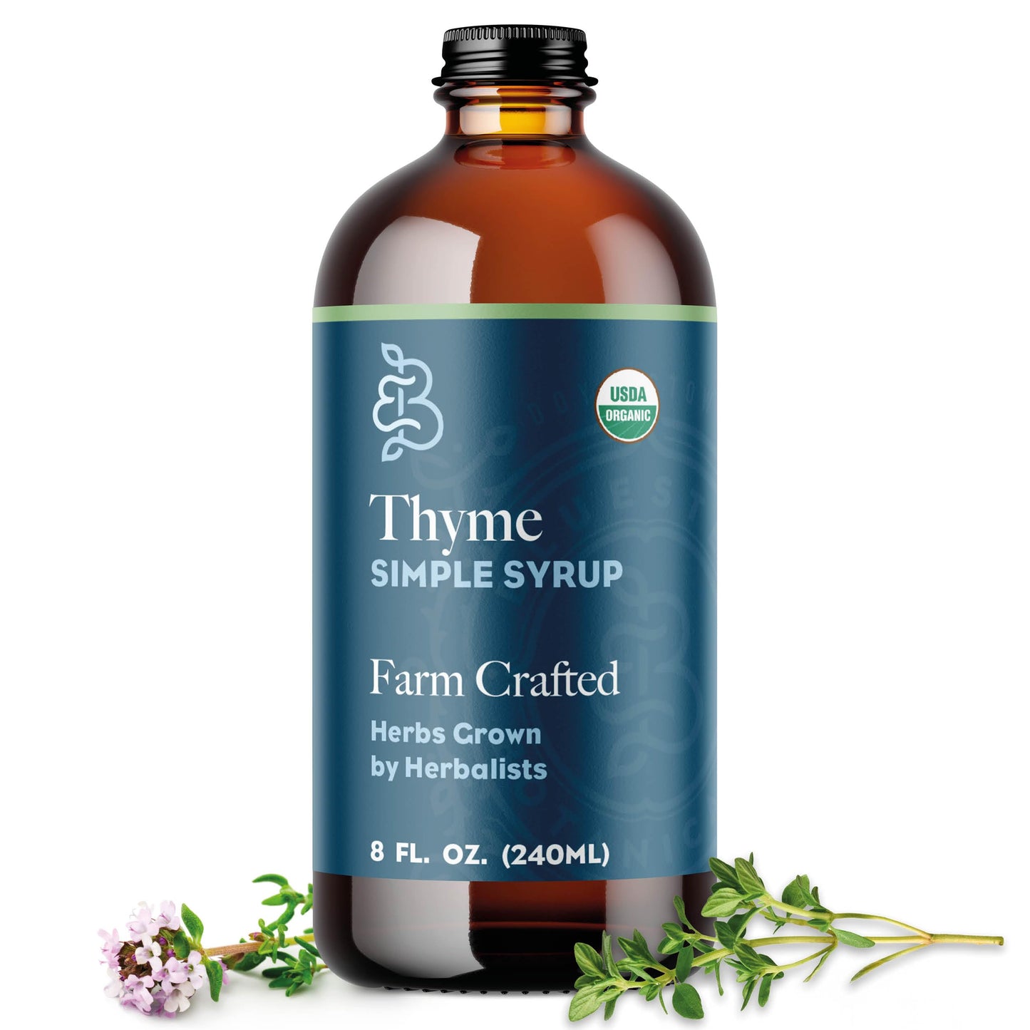 Bluestem Botanicals Organic Thyme Simple Syrup, 8 oz, Cocktail and Mocktail Mixer for Drinks, Non-Alcoholic
