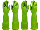 IUCGE Dishwashing gloves 2 Pairs for kitchen,Rubber cleaning gloves,Long dish gloves reuseable.(Small,Green)
