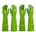 IUCGE Dishwashing gloves 2 Pairs for kitchen,Rubber cleaning gloves,Long dish gloves reuseable.(Small,Green)